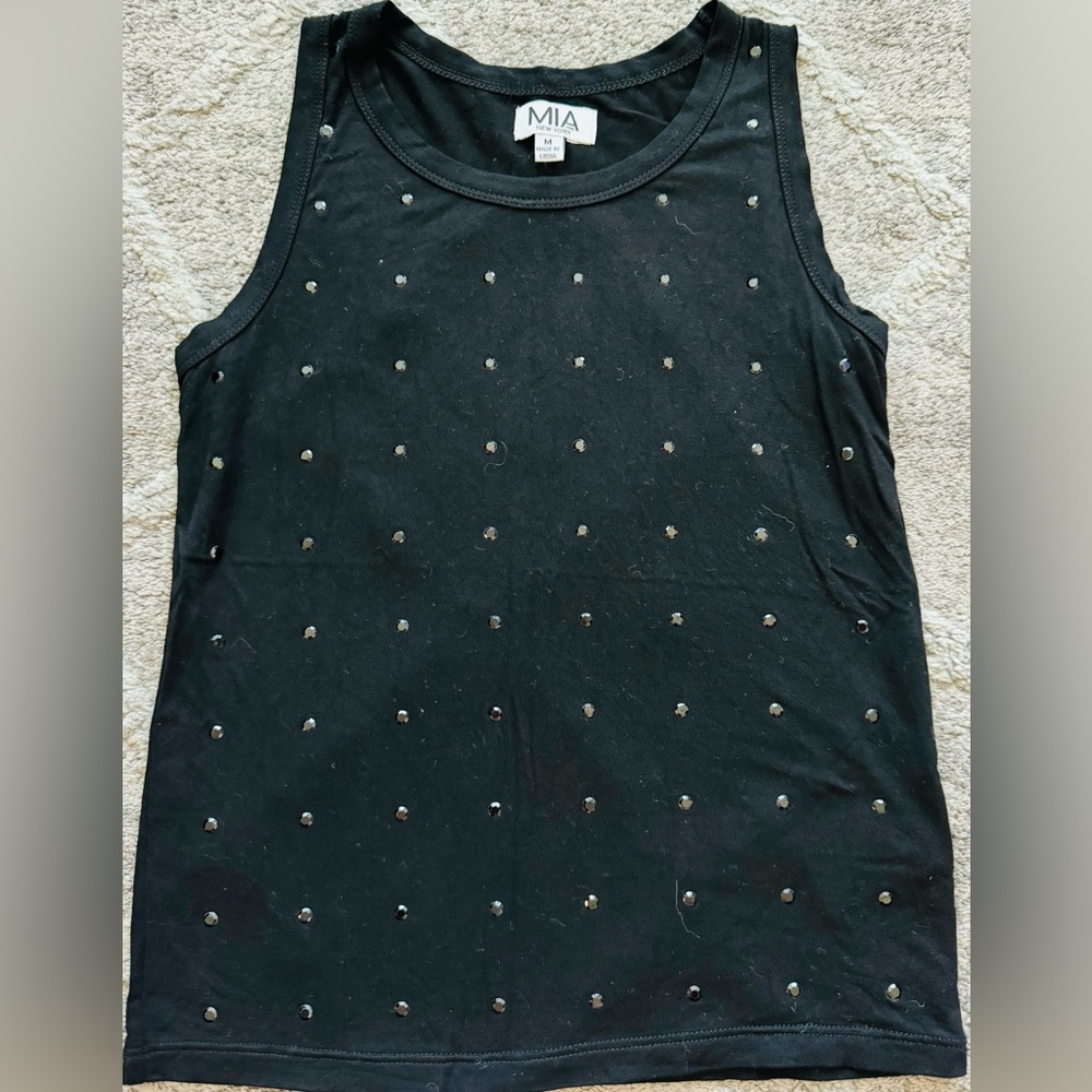 MIA New York Black Rhinestone Studded Black Tank Top YM